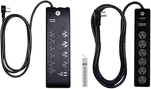 GE 37442 UltraPro 10-Outlet Surge Protector with 6-Outlet Strip — main product image