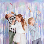 ZATAYE Iridescent Blue Foil Fringe Curtain Backdrop 2-Pack