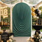 HANGING BULBS Hunter Green Waterfall-Draped Arch Backdrop Cover