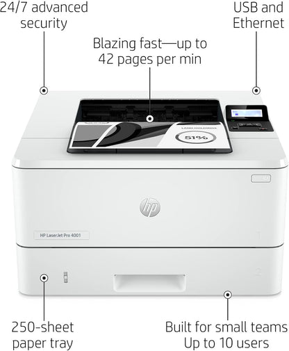 HP New Version LaserJet Pro 4001n B&W Printer (Renewed)