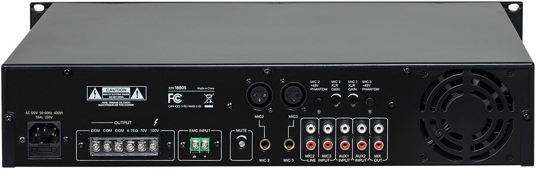 Monoprice Commercial Audio Mixer Amplifier - 240W 5-Channel 70/100V