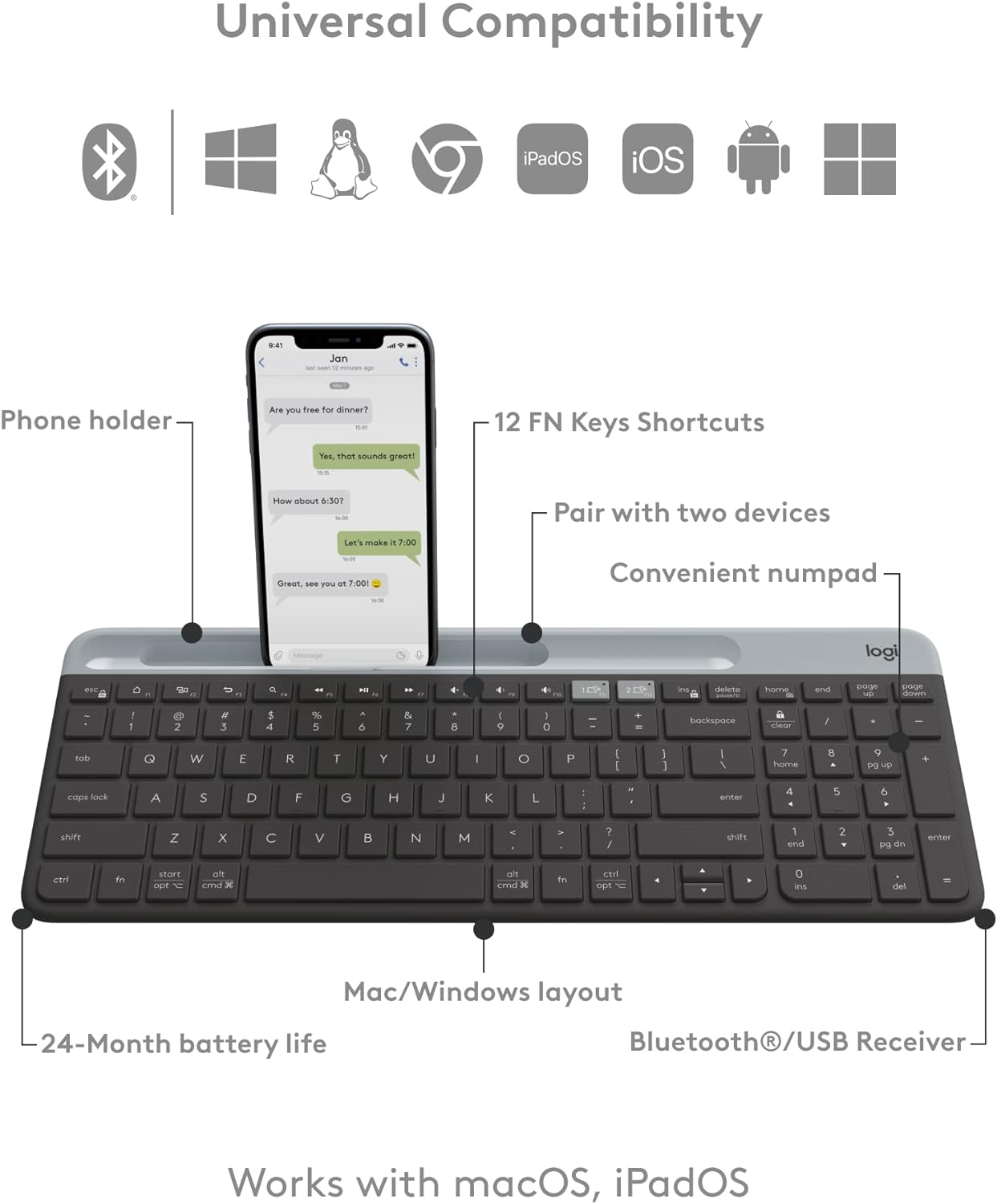 Logitech 920-011479 K585 Multi-Device Slim Wireless Keyboard