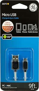 GE 26273 USB to Micro USB Charge Cable (9-Feet, Black)