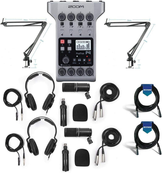 Zoom PodTrak P4 Podcast Recorder Bundle with Microphones