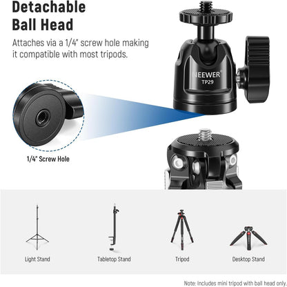 Neewer TP29 Mini Table Tripod: 360° Ball Head, Portable Camera Stand