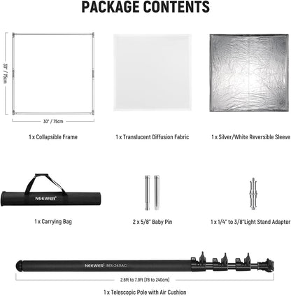Neewer 90101219 30"x30" Light Diffusion Panel Scrim Kit