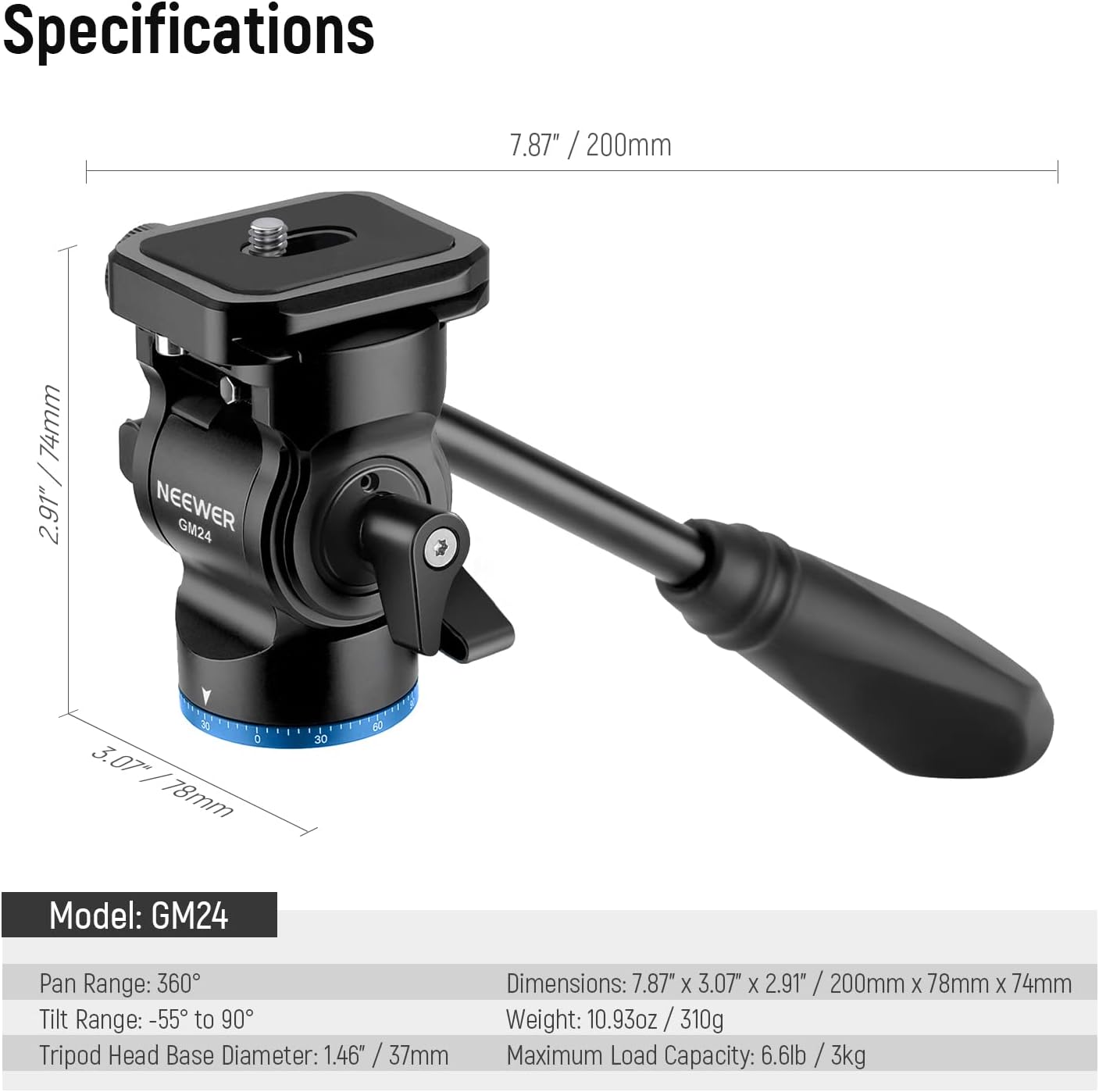 Neewer 10102493 GM24 Tripod Fluid Head, Blue