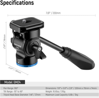 Neewer 10102493 GM24 Tripod Fluid Head, Blue