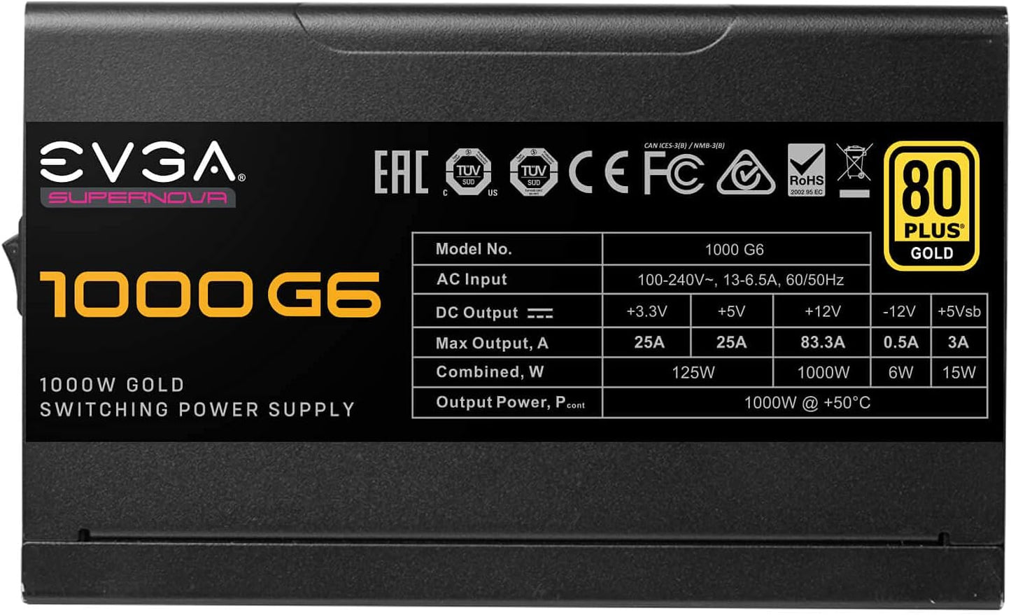 EVGA 220-G6-1000-X1 1000W G6 80+ Gold Fully Modular PSU