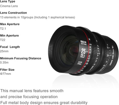 Meike 25mm T2.1 S35 Wide Angle Cinema Lens EF Mount