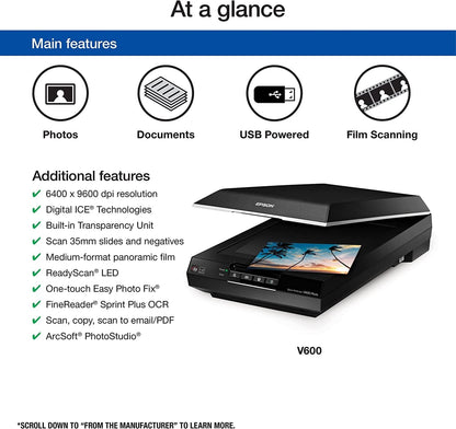Epson V600 Perfection Photo Scanner, 6400 dpi, USB