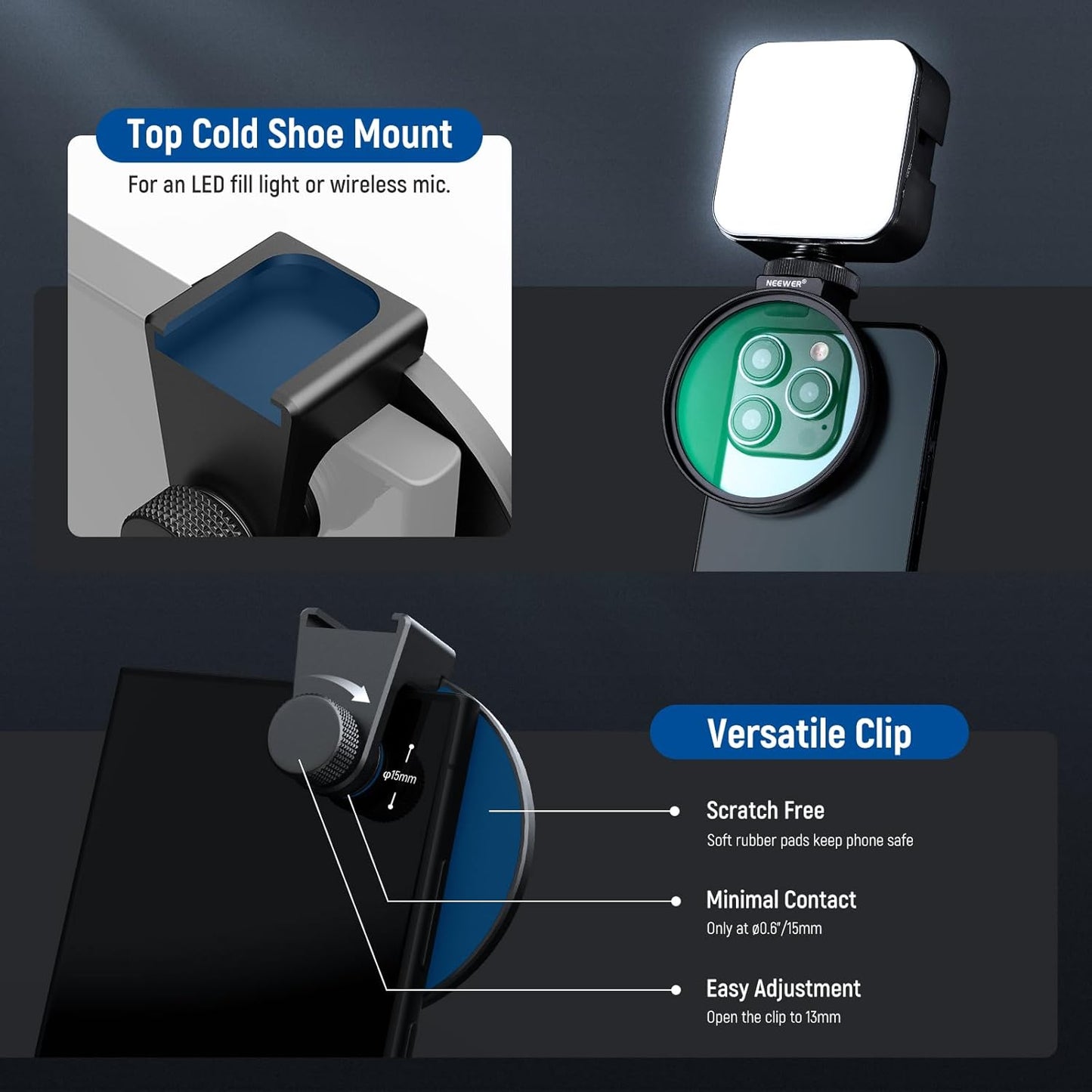 Neewer 10104891 67mm Black Diffusion Filter Phone Clip