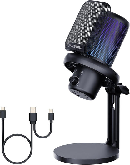 FEELWORLD VM1 Gaming Mic - USB Condenser Microphone with RGB