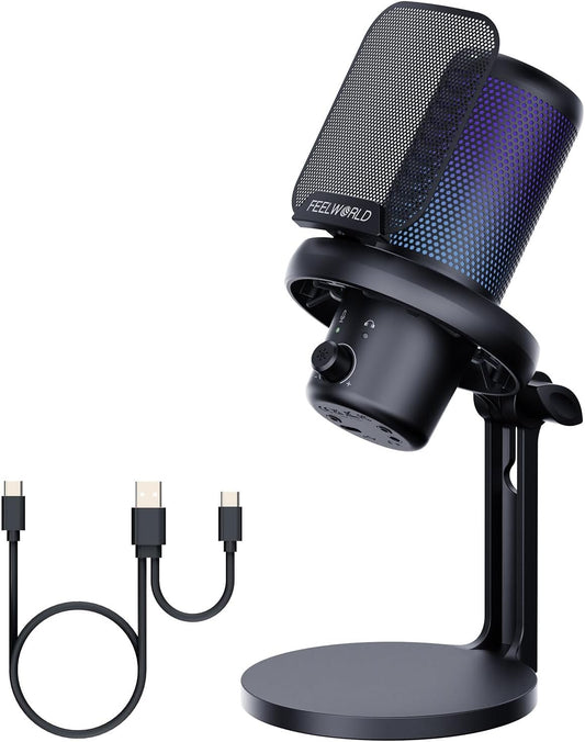 FEELWORLD VM1 Gaming Mic - USB Condenser Microphone with RGB