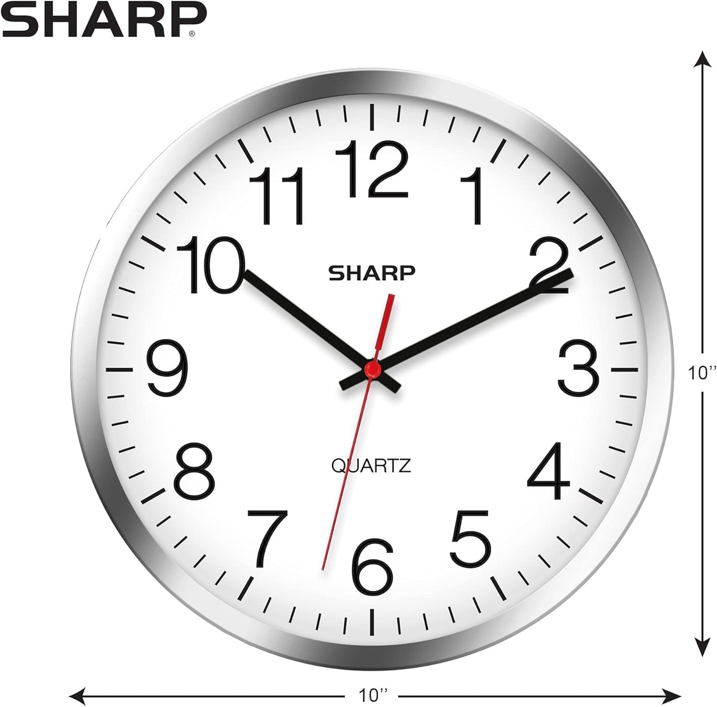 Sharp Wall Clock - Silent Non Ticking 10 Inch