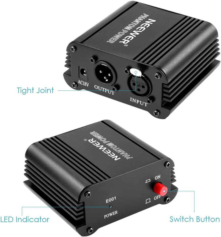 Neewer 90088102 48V Phantom Power Supply with XLR Cable (2 Pack)