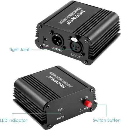 Neewer 90088102 48V Phantom Power Supply with XLR Cable (2 Pack)