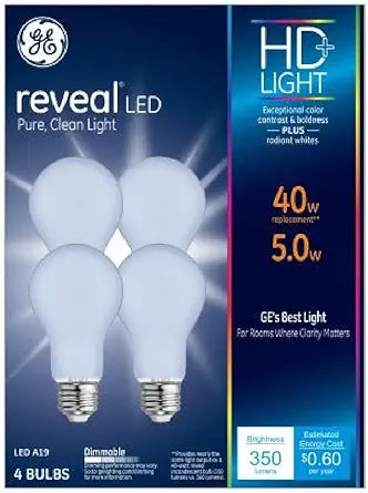 GE 46650 Reveal LED A19 HD+ Pure Bulb