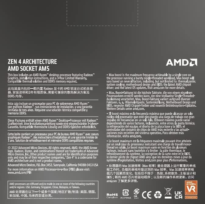 AMD RYZEN 5 7600X 6-Core Unlocked Desktop Processor