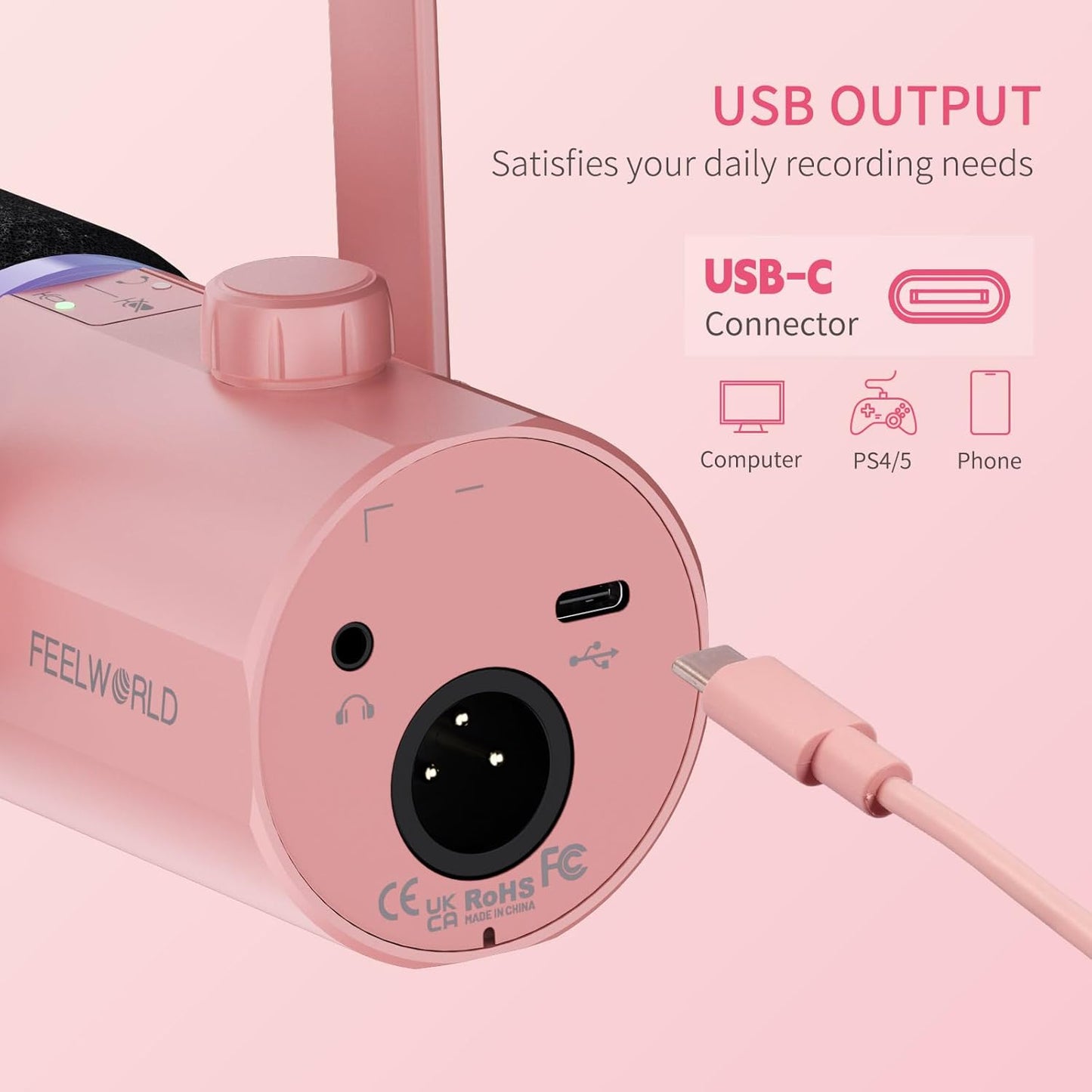 FEELWORLD PM1-AS-P-OF-US XLR USB Dynamic Microphone Pink