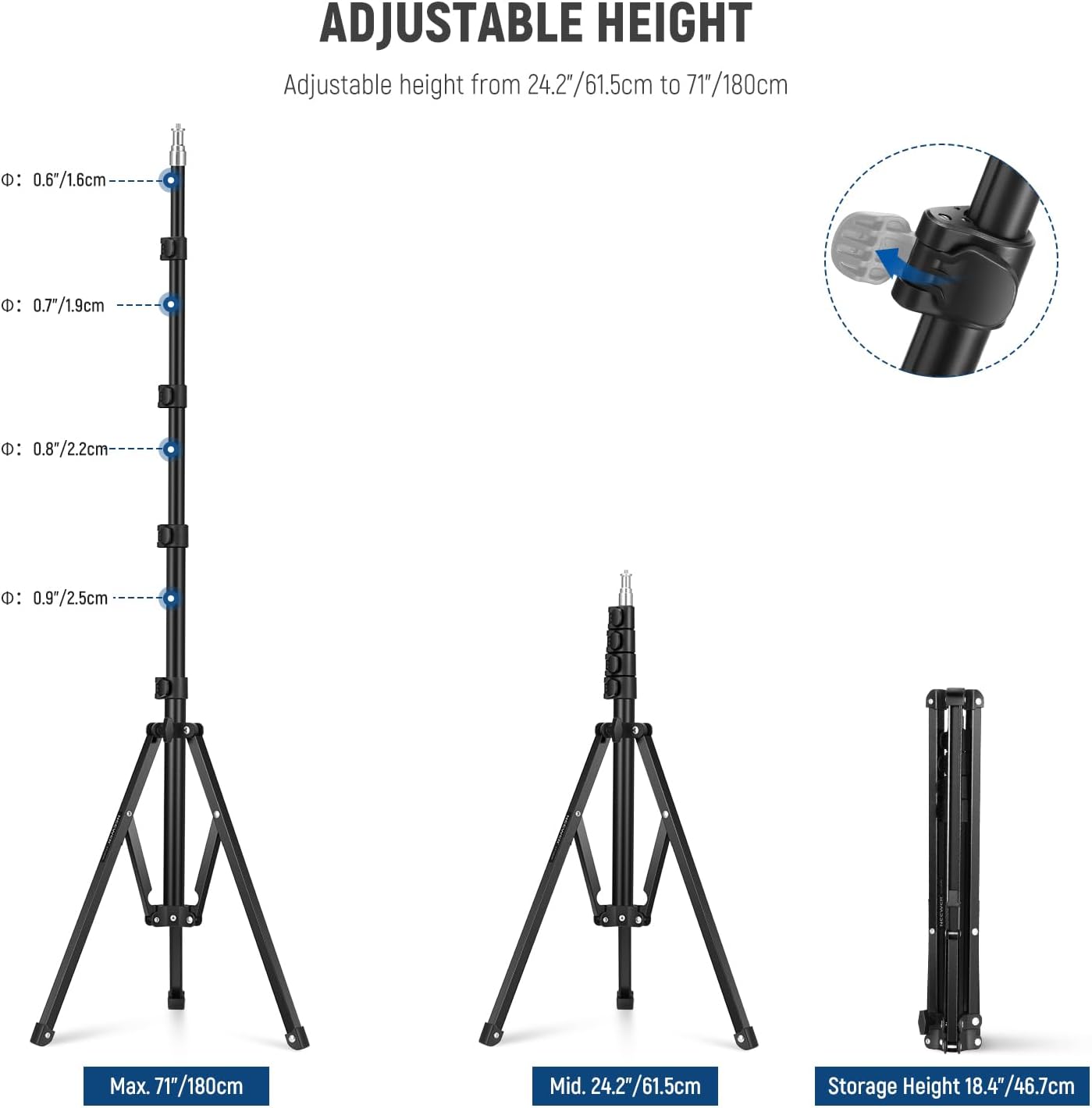 Neewer 10103814 Light Stand - 71"/180cm, Portable, Reversible
