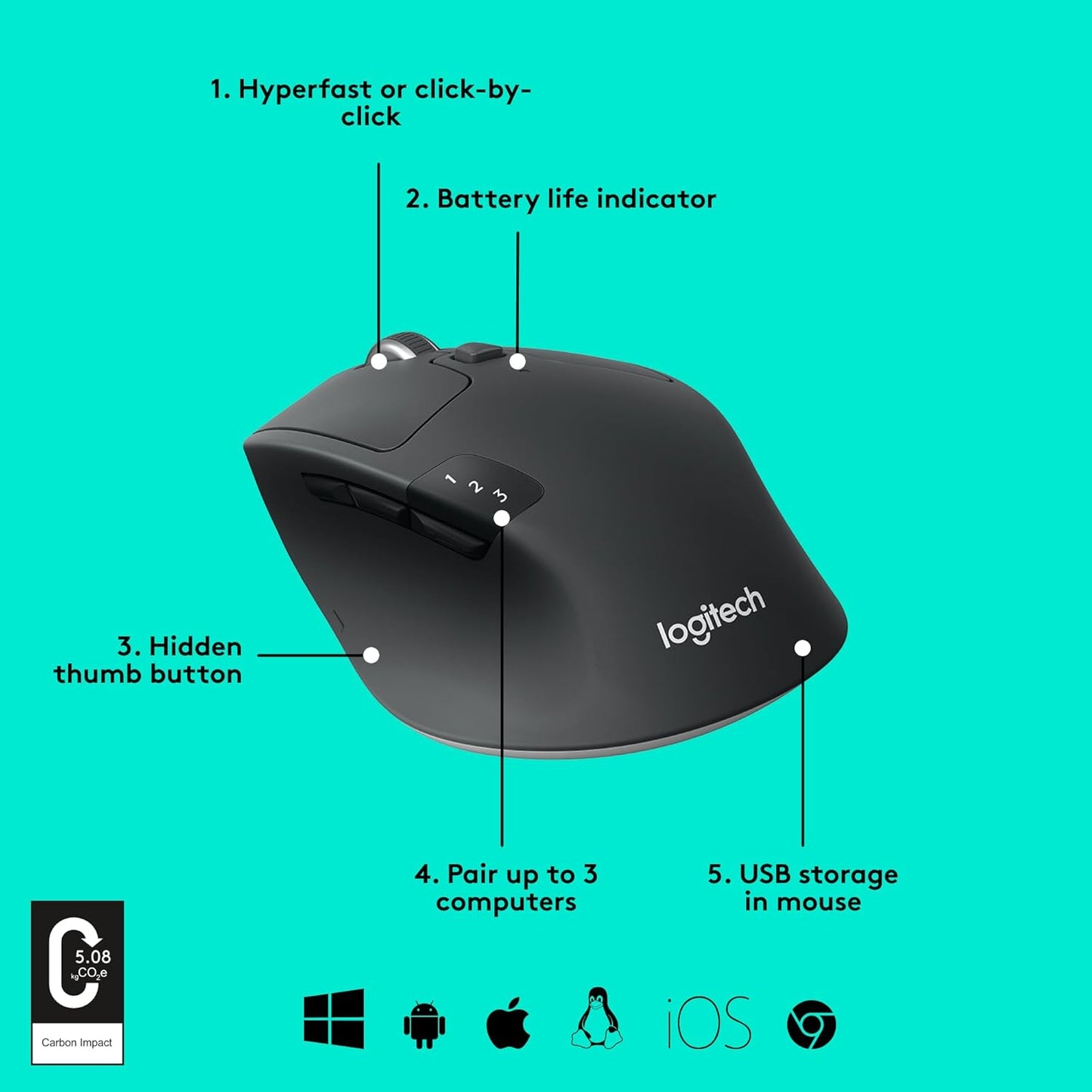 Logitech 910-006036 Triathlon Wireless Mouse: Multi-Device Bluetooth
