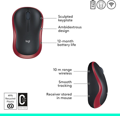 Logitech 910-003635 M185 Red Wireless Mouse
