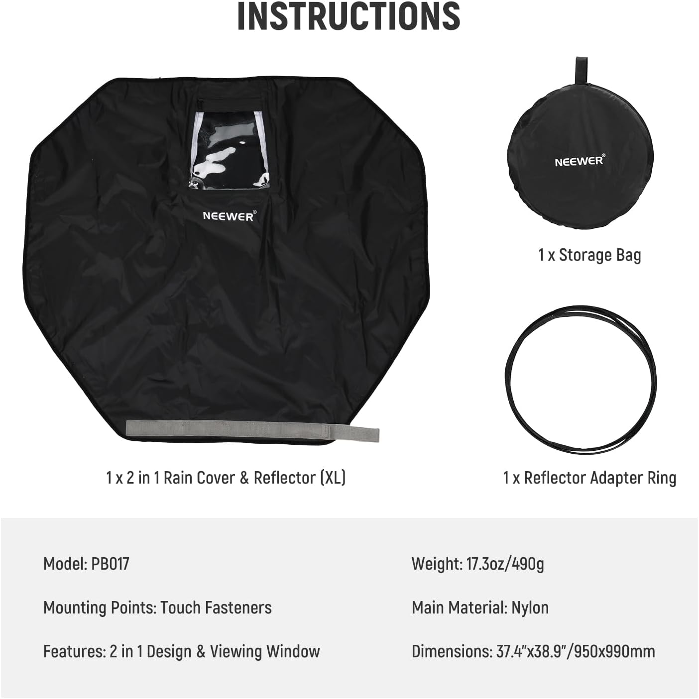 Neewer 10103310 2-in-1 Camera Rain Cover Reflector XL