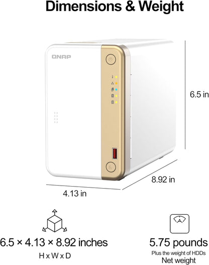 QNAP TS-262-4G-24ST-US 2-Bay NAS with 4TB IronWolf HDDs