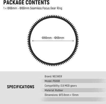 Neewer PG008 0.8 MOD Follow Focus Gear Ring 66-68mm Lens