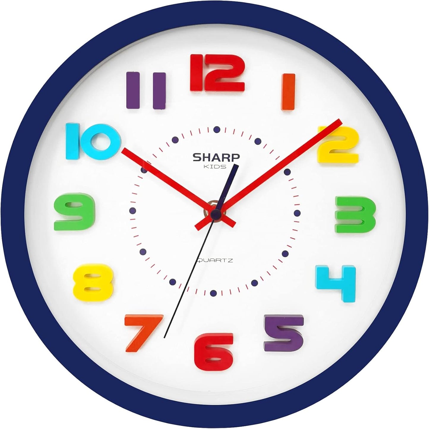 Sharp Colorful Kids Wall Clock 10-Inch Silent