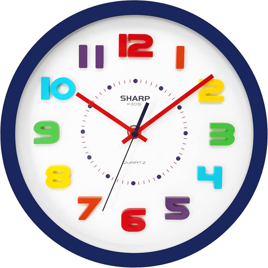Sharp Colorful Kids Wall Clock 10-Inch Silent