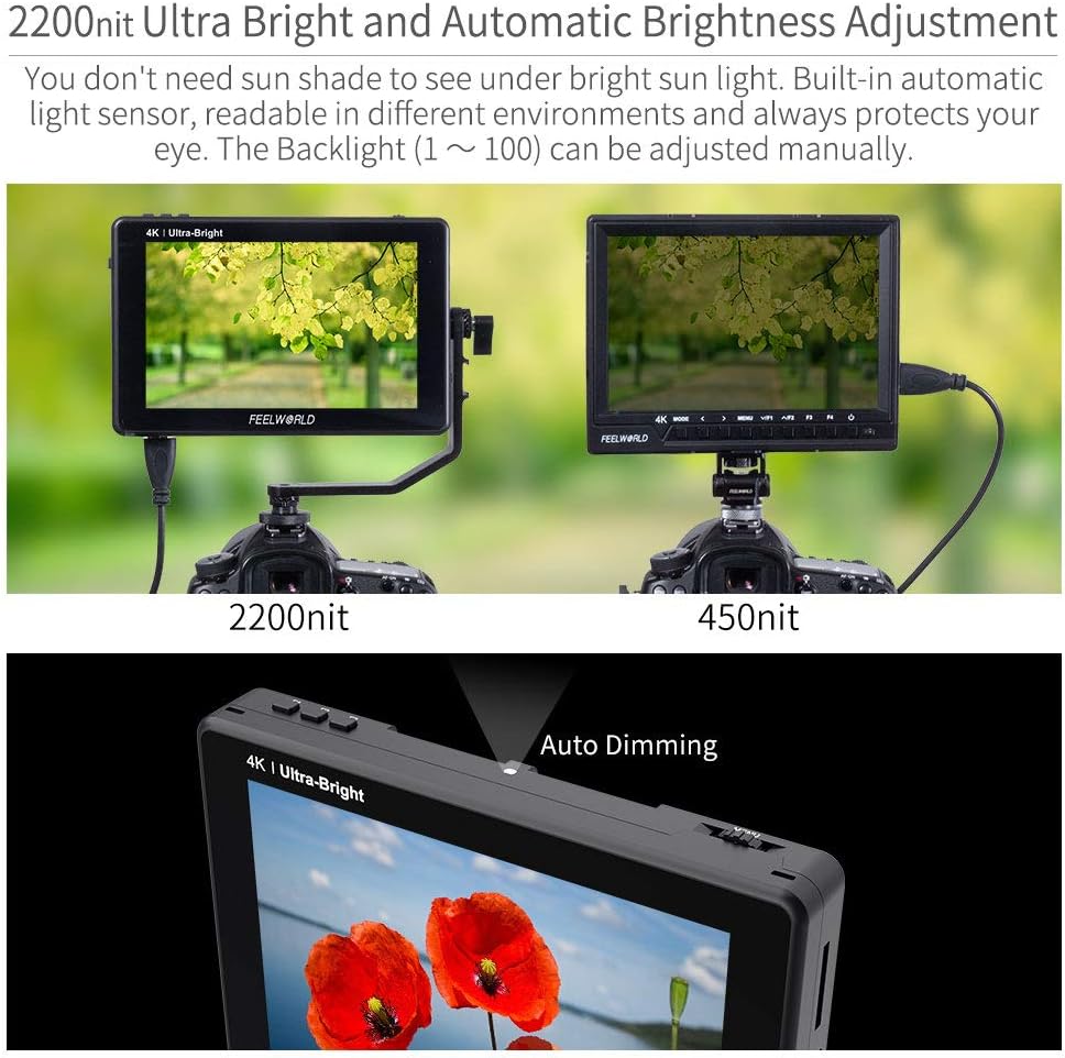 FEELWORLD LUT7S 7" 2200nit Ultra Bright 4K HDMI 3G-SDI Camera Field Monitor