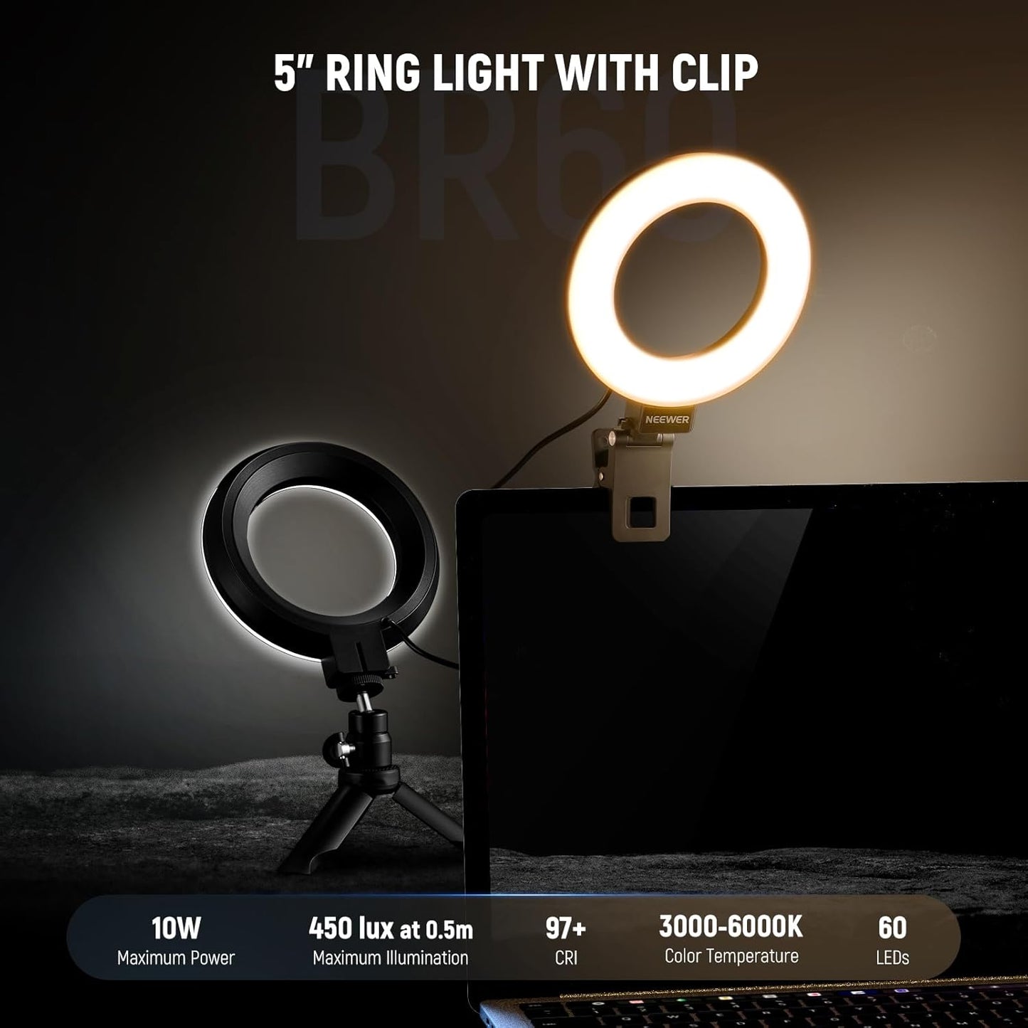 Neewer 10104607 5" LED Ring Light Video Conference Kit