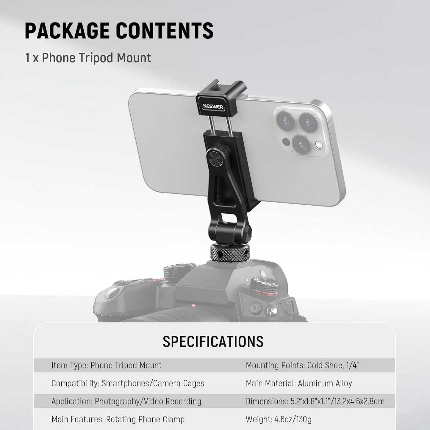 Neewer GA010 Metal Phone Tripod Mount Cold Shoe
