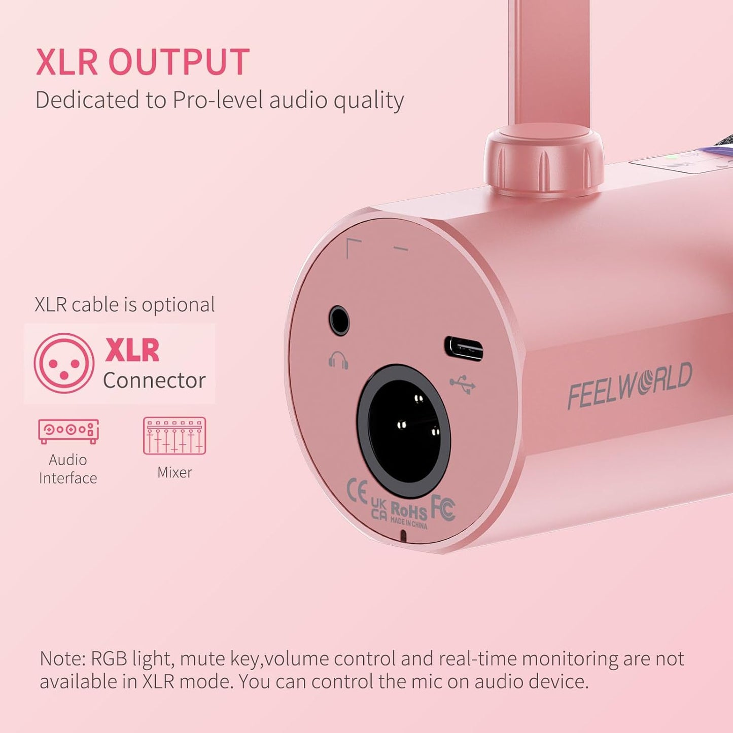 FEELWORLD PM1-AS-P-OF-US XLR USB Dynamic Microphone Pink
