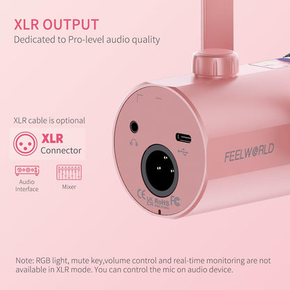 FEELWORLD PM1-AS-P-OF-US XLR USB Dynamic Microphone Pink