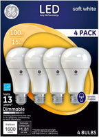 GE Soft White 100W Replacement LED A19 Light Bulbs 4-Pack