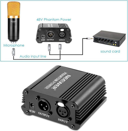 Neewer 90088102 48V Phantom Power Supply with XLR Cable (2 Pack)