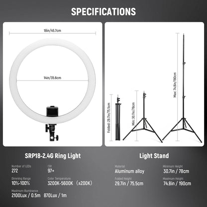Neewer 10096463 18" LED Ring Light with Tripod