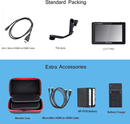 FEELWORLD LUT7 PRO+NP-F970 7" 2200nits Camera Field Monitor Bundle