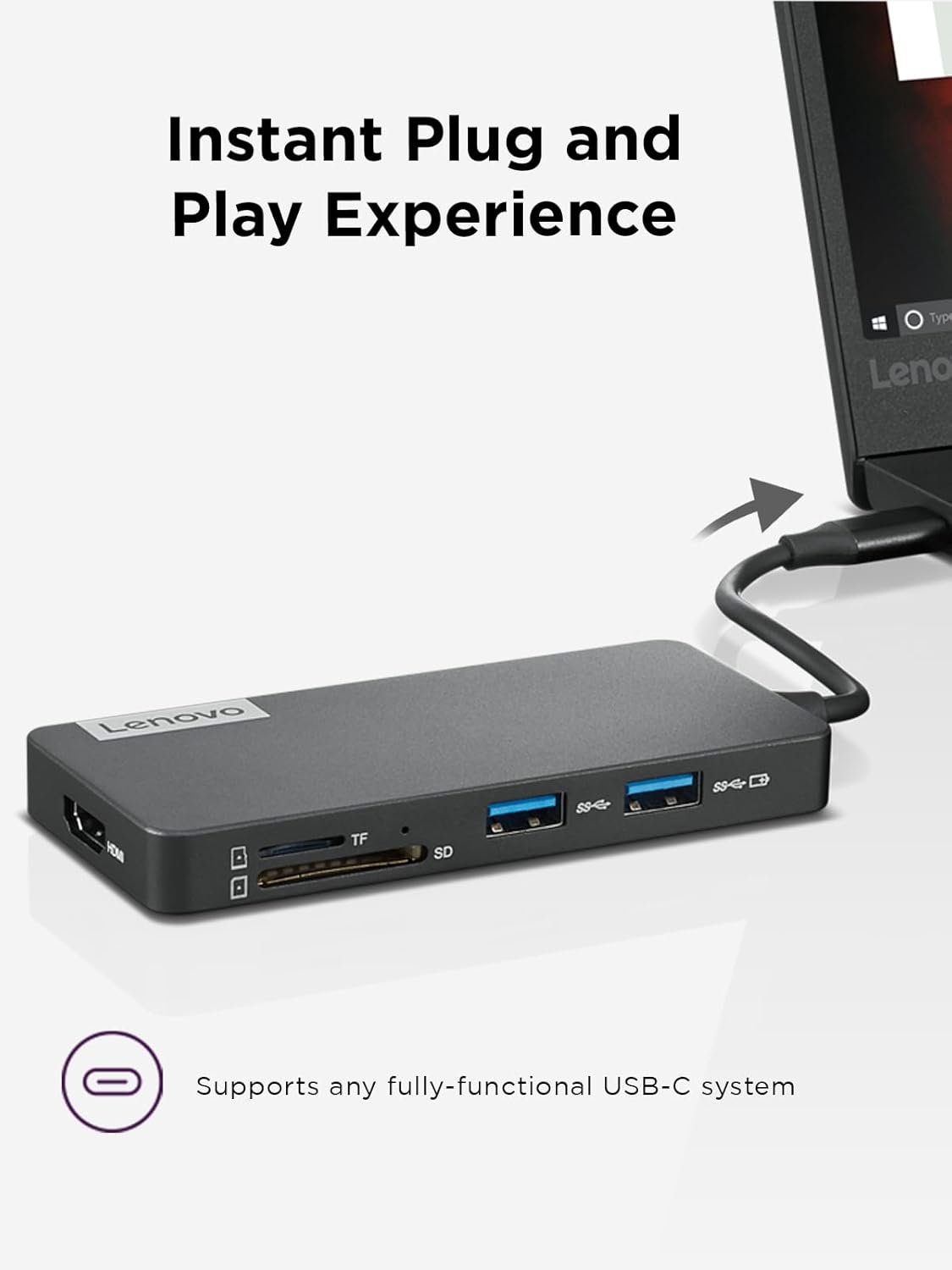 Lenovo GX90T77924 USB-C 7-in-1 Travel Hub - 4K HDMI, USB-A, SD/TF