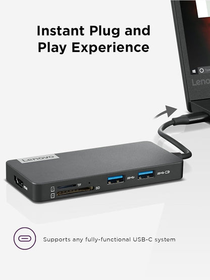 Lenovo GX90T77924 USB-C 7-in-1 Travel Hub - 4K HDMI, USB-A, SD/TF