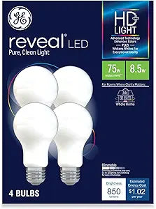 GE 93127795 Reveal HD+ LED A19 Bulb 4-Pack