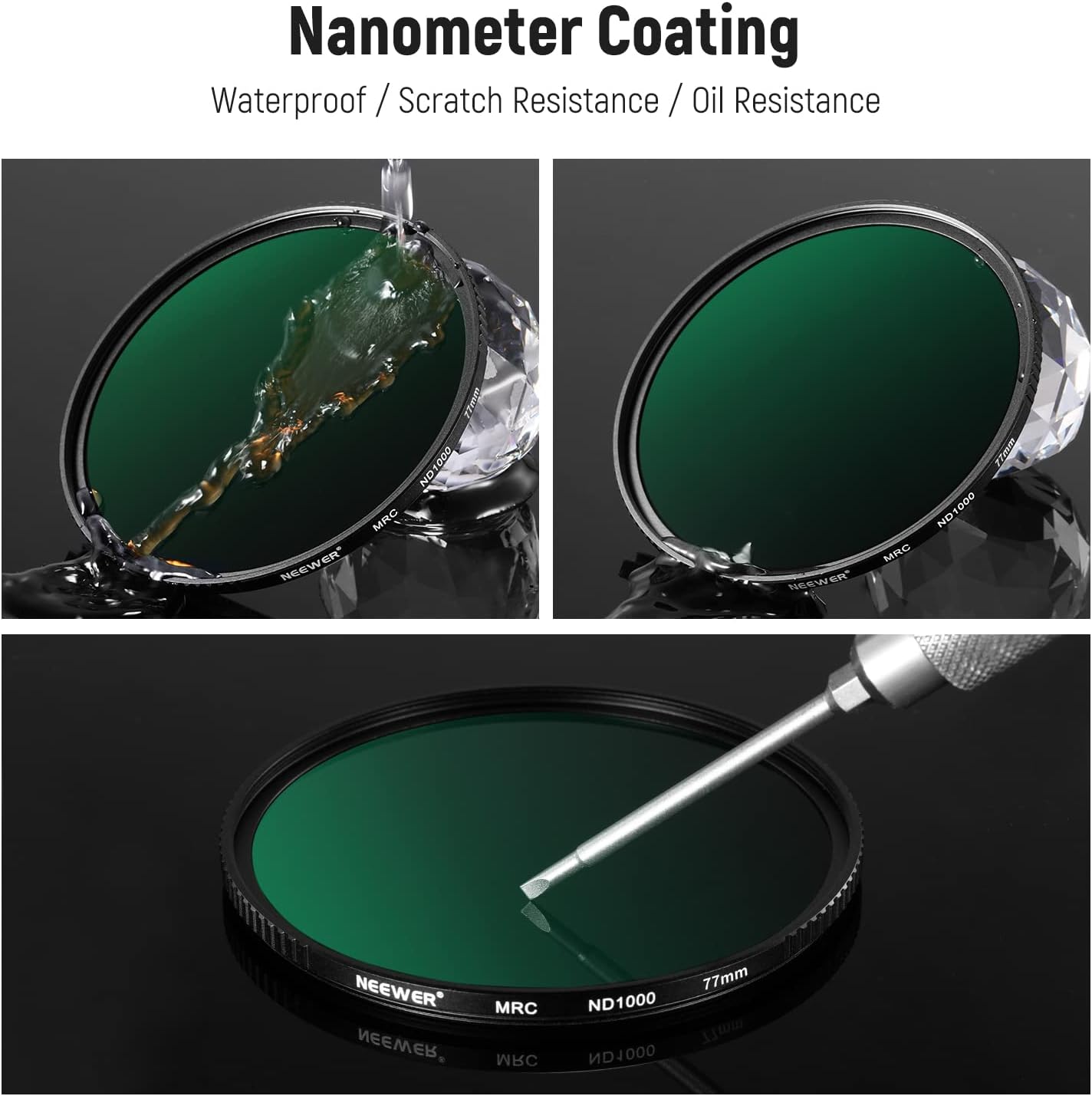 Neewer 10101289 77mm Fixed ND Filter Kit (ND1000 ND64 ND8 ND4)