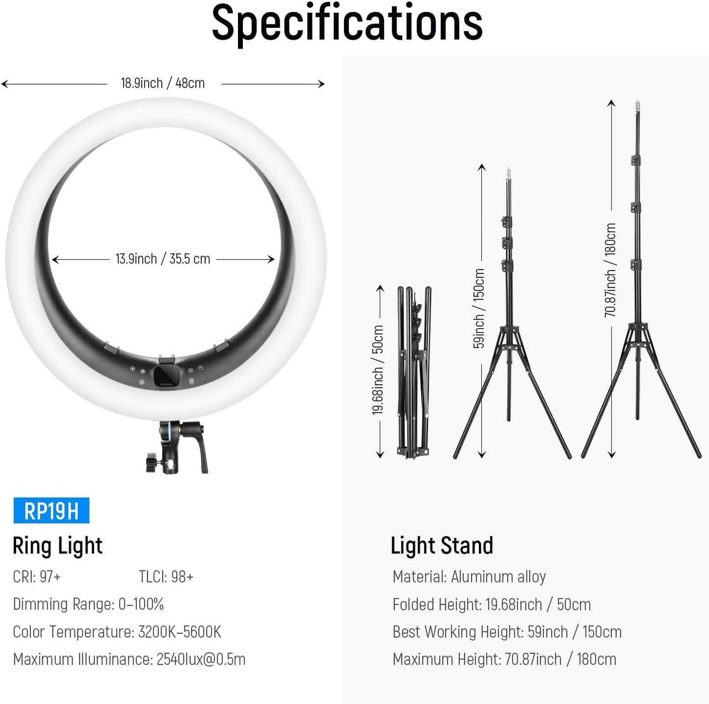 Neewer 10102970 19" Ring Light with Stand & Phone Holders