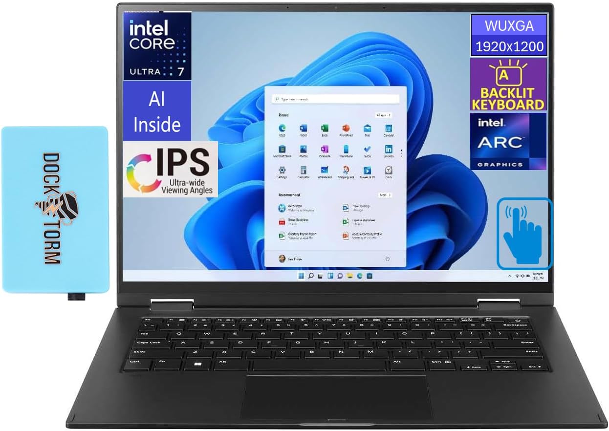 LG Gram AI Powered 2-in-1 Laptop - 14" Touch, Intel Ultra 7, 32GB, 2TB SSD, Win 11 Pro - with Hub