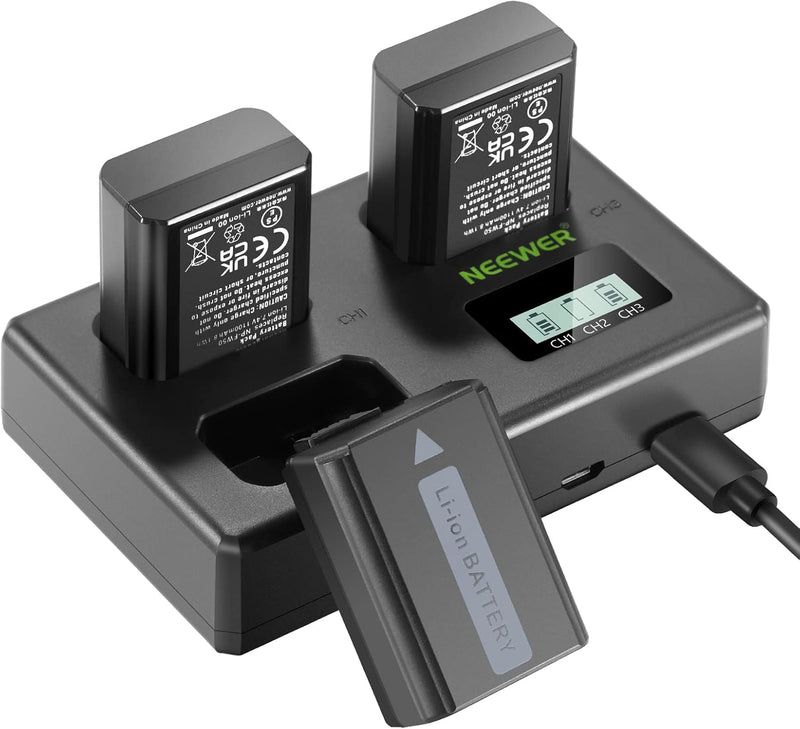 NEEWER 10101555 NP-FW50 Battery 3-Pack & USB Charger — main product image