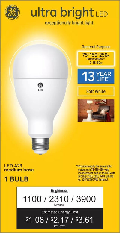 GE Ultra Bright LED 3-Way Bulb 75/150/250W Soft White