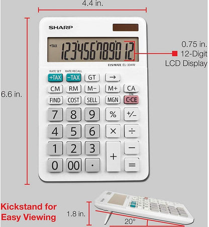 Sharp EL-334WB Business Calculator White 12-Digit Display